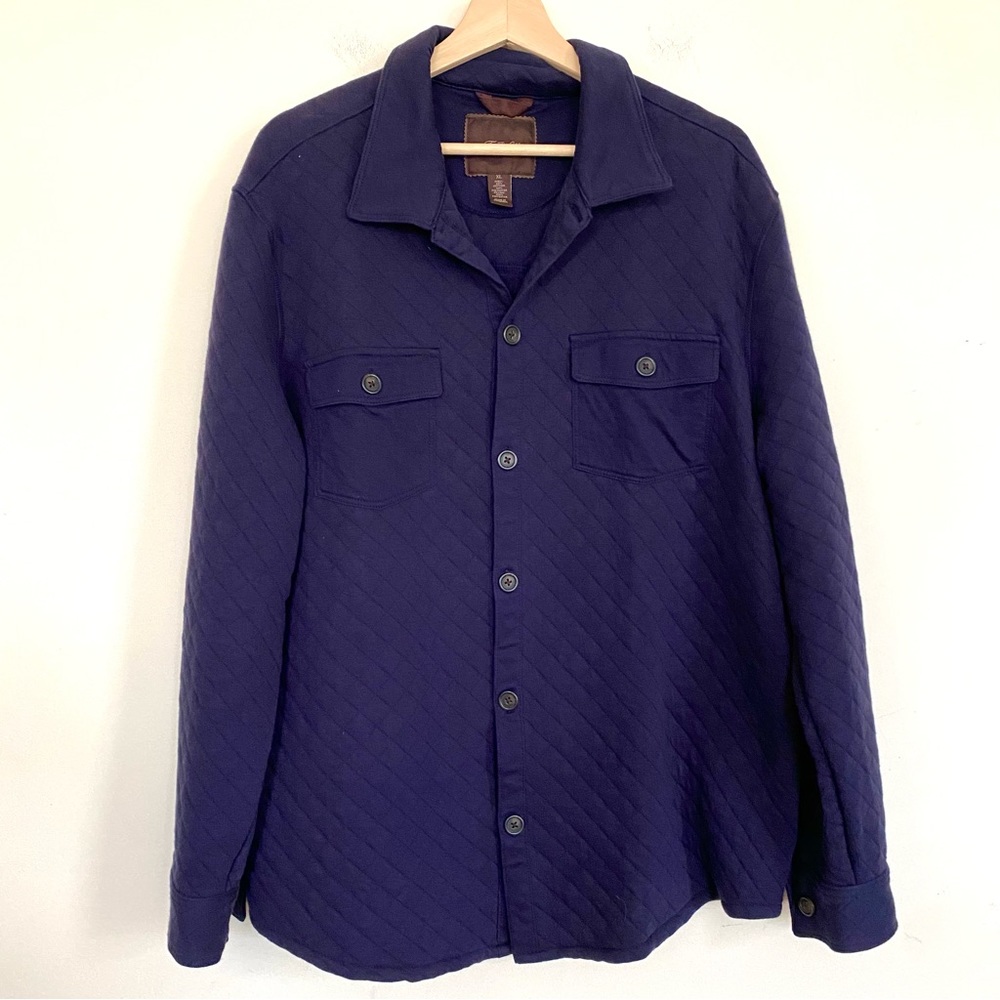 Tasso Elba navy blue cotton button down shirt